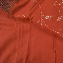 Load image into Gallery viewer, Sanskriti Vintage Dark Orange Sarees Blend Cotton Hand Beaded Kantha Sari Fabric
