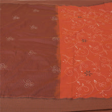 Load image into Gallery viewer, Sanskriti Vintage Dark Orange Sarees Blend Cotton Hand Beaded Kantha Sari Fabric
