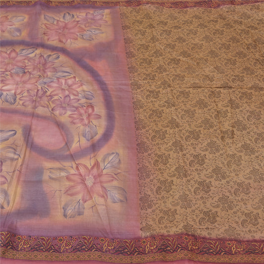 Sanskriti Vintage Brown Sarees 100% Pure Silk Woven Premium Sari Craft Sustainable Fabric