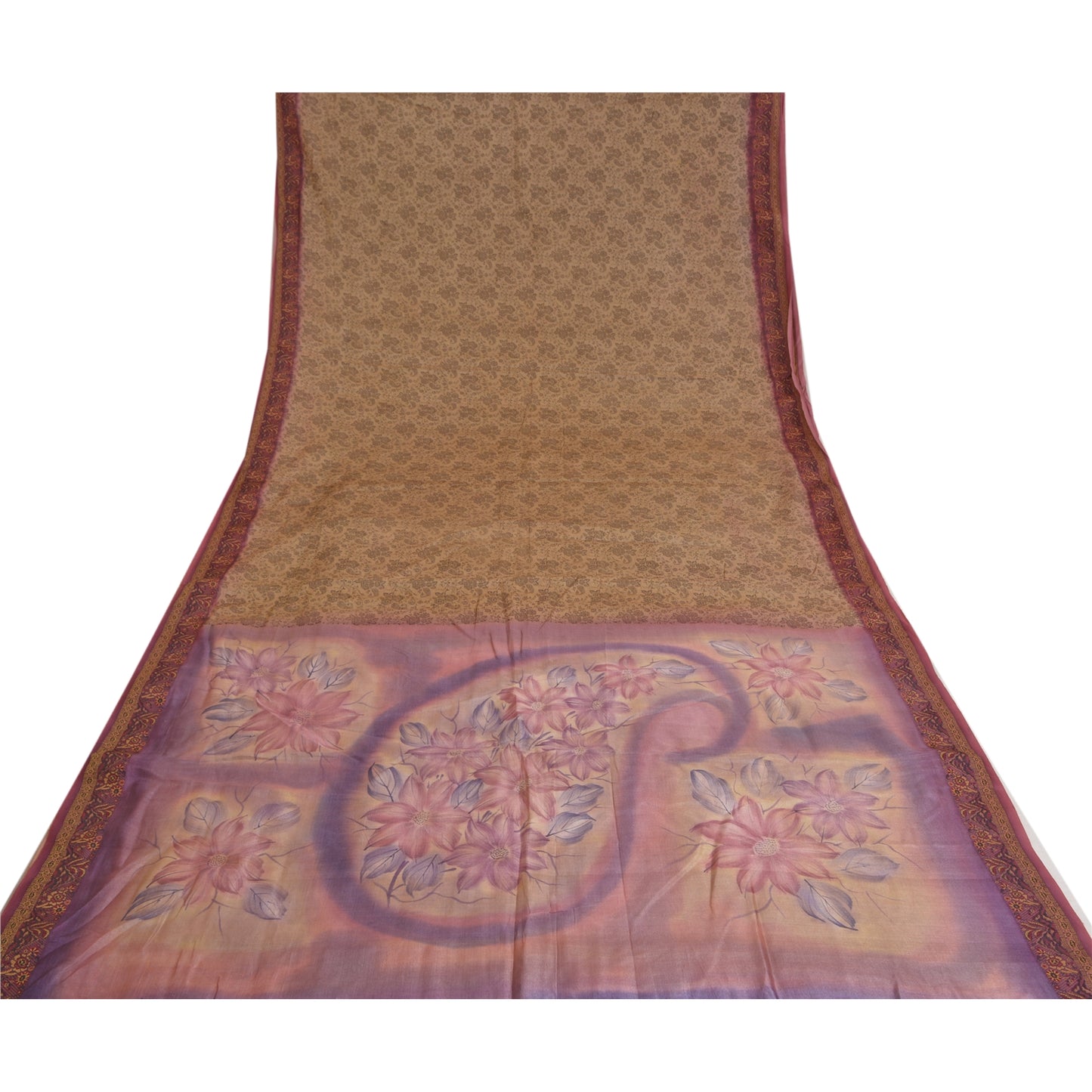 Sanskriti Vintage Brown Sarees 100% Pure Silk Woven Premium Sari Craft Sustainable Fabric