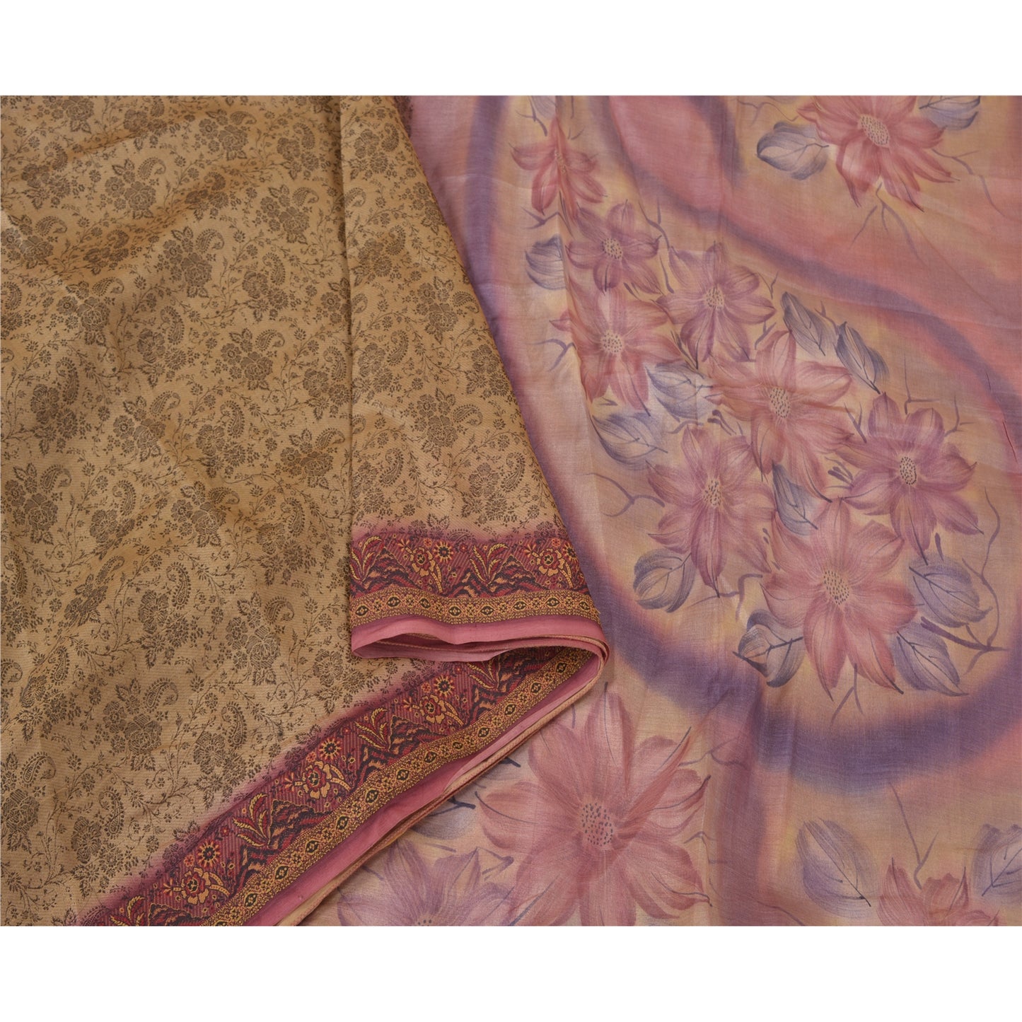 Sanskriti Vintage Brown Sarees 100% Pure Silk Woven Premium Sari Craft Sustainable Fabric