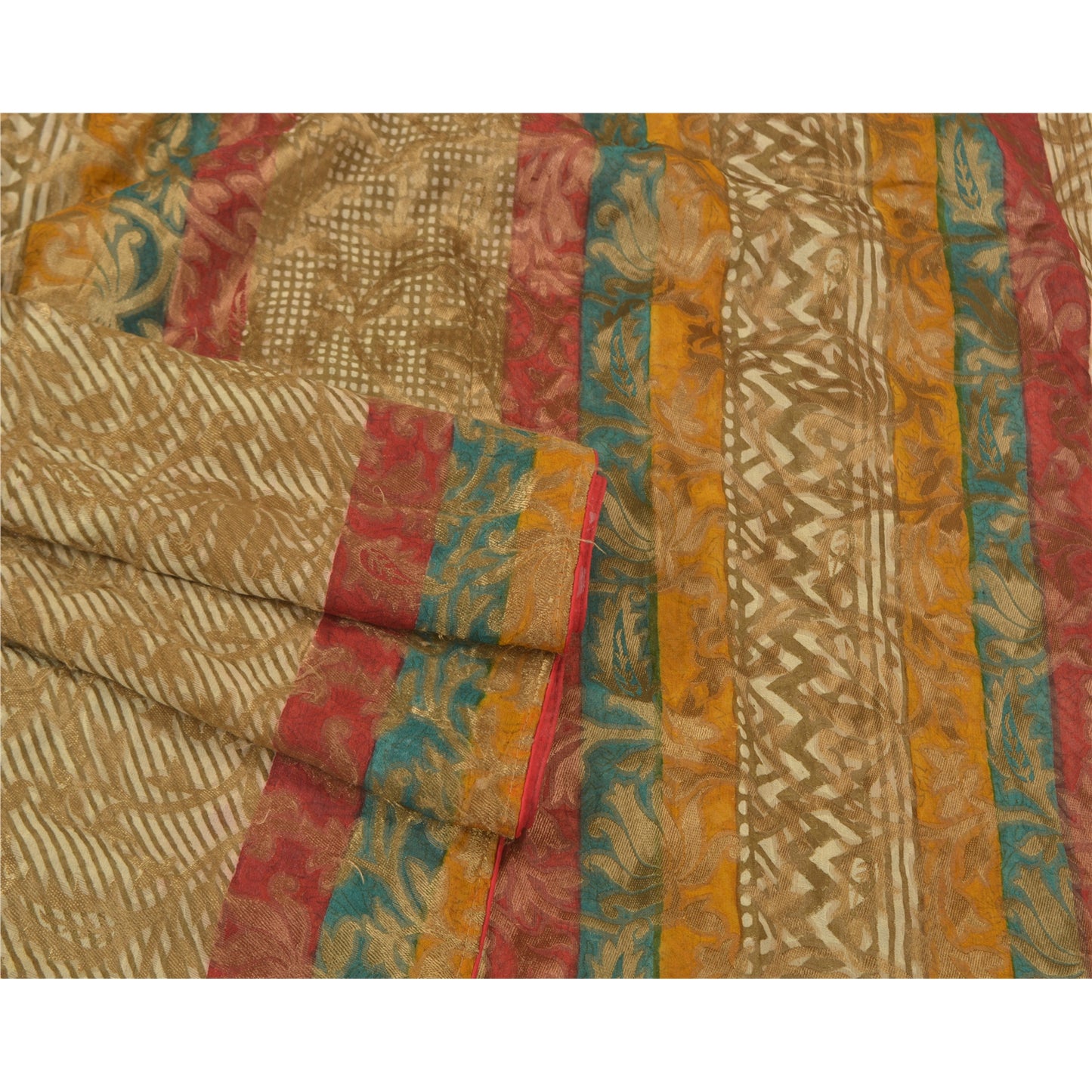 Sanskriti Vintage Indian Sarees Georgette Woven Premium Sari Craft 5 Yard Sustainable Fabric