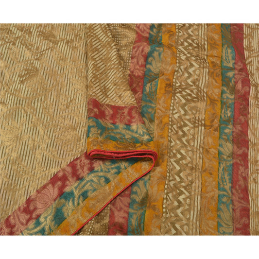 Sanskriti Vintage Indian Sarees Georgette Woven Premium Sari Craft 5 Yard Sustainable Fabric