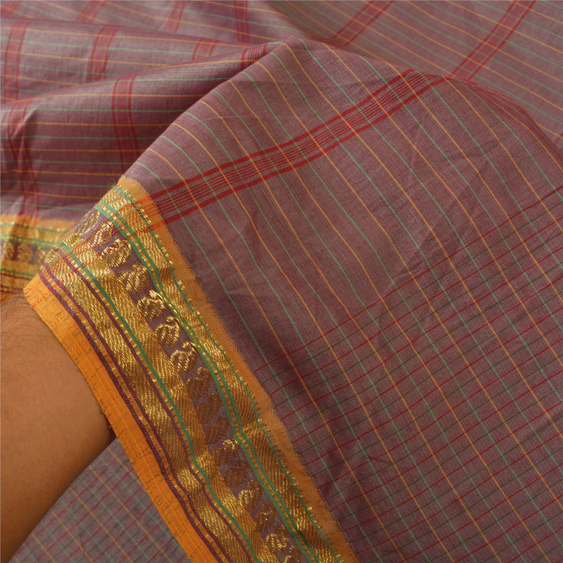 Sanskriti Vintage Woven Ilkal Sari: Purple Blend Silk Craft Fabric From Karnataka Add-Elegance to Table Linen, Curtains, or Cushions