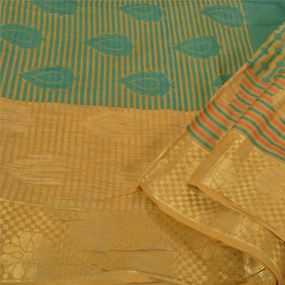 Sanskriti Vintage Green Sarees 100% Pure Silk Woven Premium Sari Craft Sustainable Fabric
