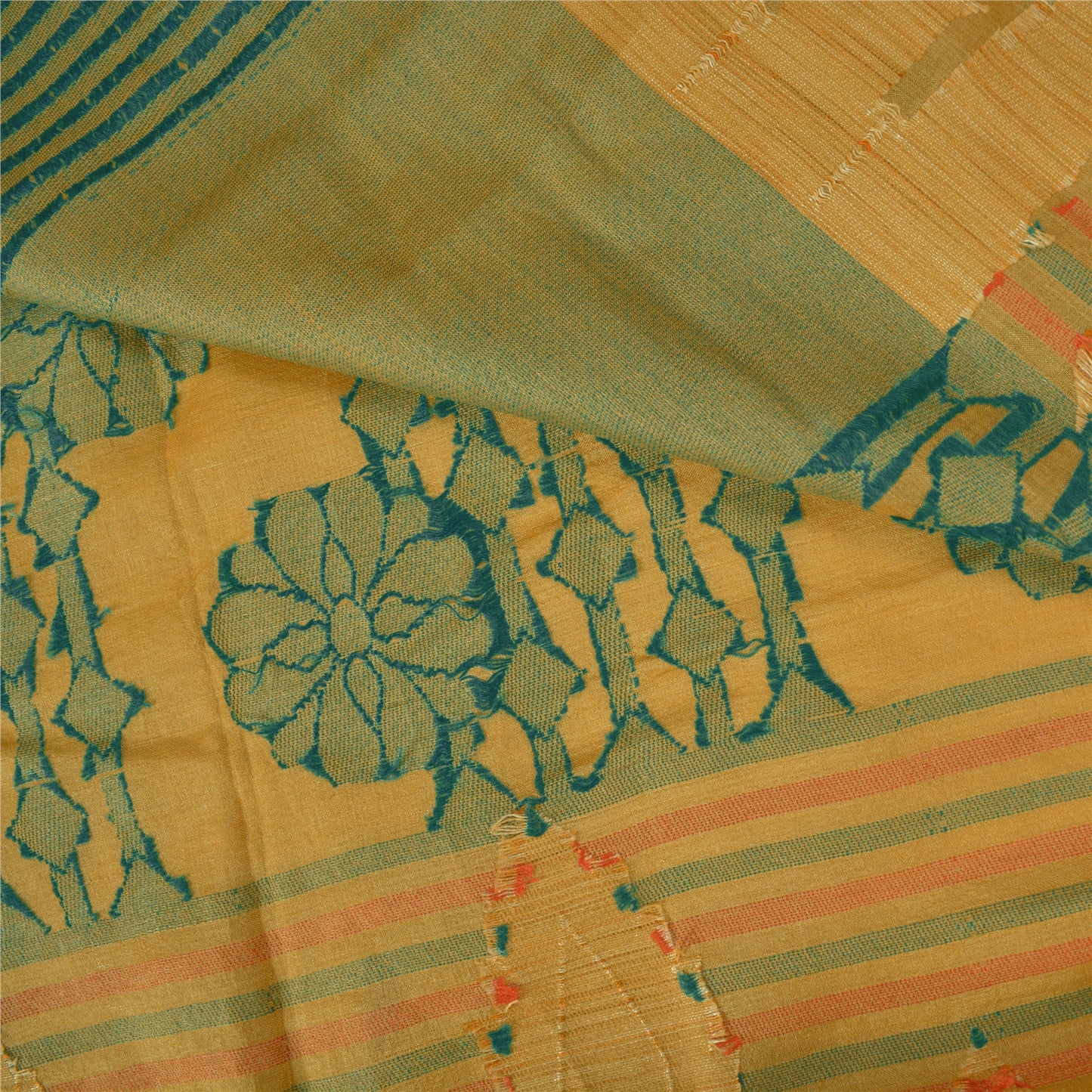 Sanskriti Vintage Green Sarees 100% Pure Silk Woven Premium Sari Craft Sustainable Fabric
