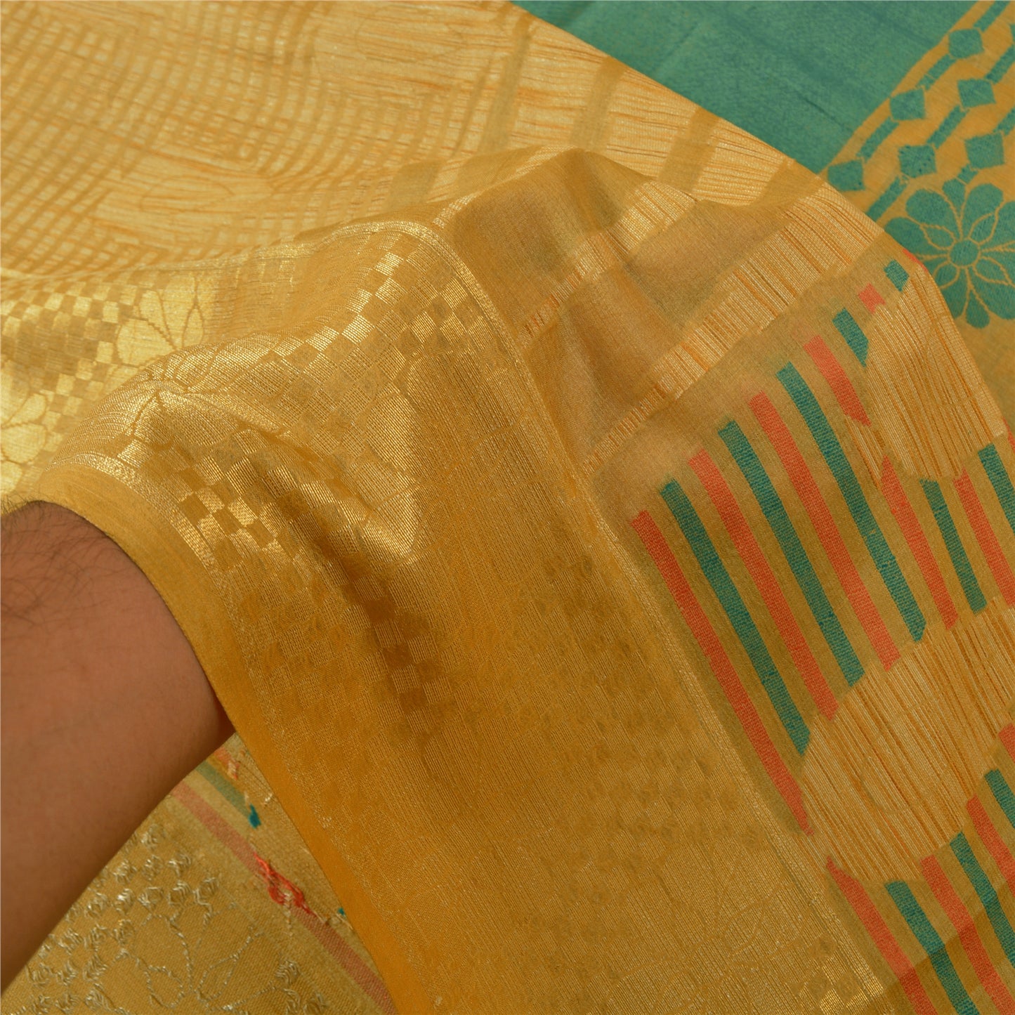 Sanskriti Vintage Green Sarees 100% Pure Silk Woven Premium Sari Craft Sustainable Fabric