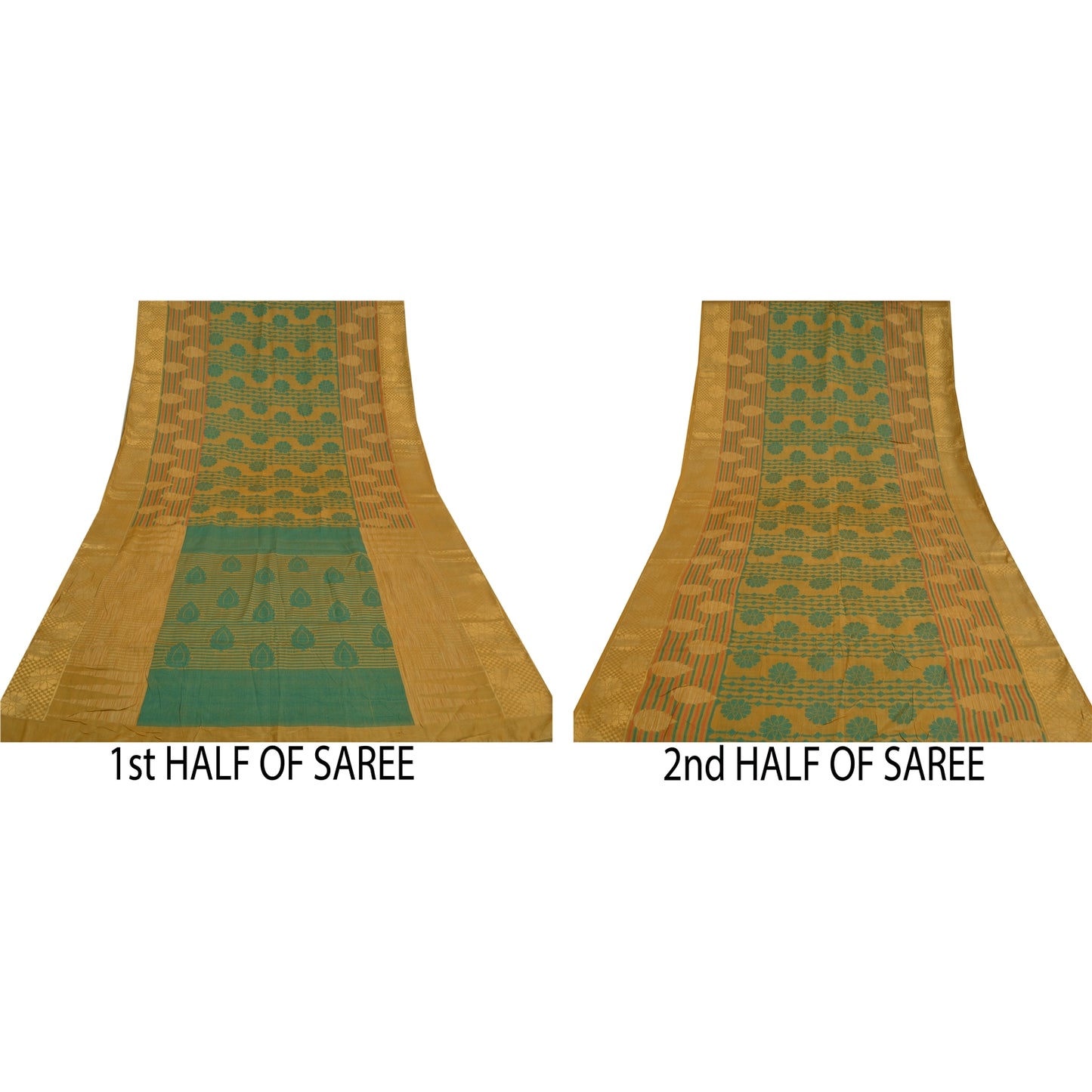 Sanskriti Vintage Green Sarees 100% Pure Silk Woven Premium Sari Craft Sustainable Fabric