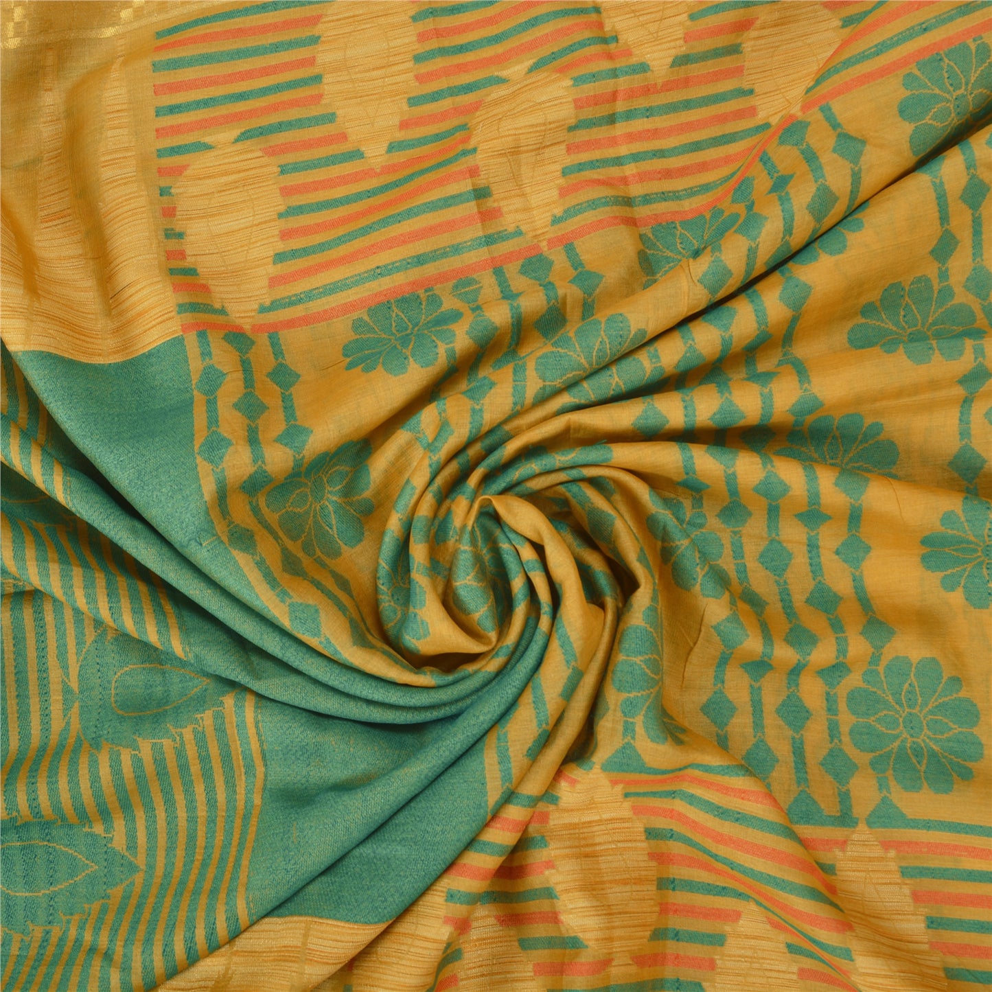 Sanskriti Vintage Green Sarees 100% Pure Silk Woven Premium Sari Craft Sustainable Fabric