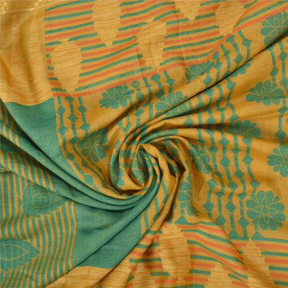 Sanskriti Vintage Green Sarees 100% Pure Silk Woven Premium Sari Craft Sustainable Fabric