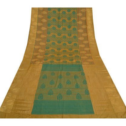 Sanskriti Vintage Green Sarees 100% Pure Silk Woven Premium Sari Craft Sustainable Fabric