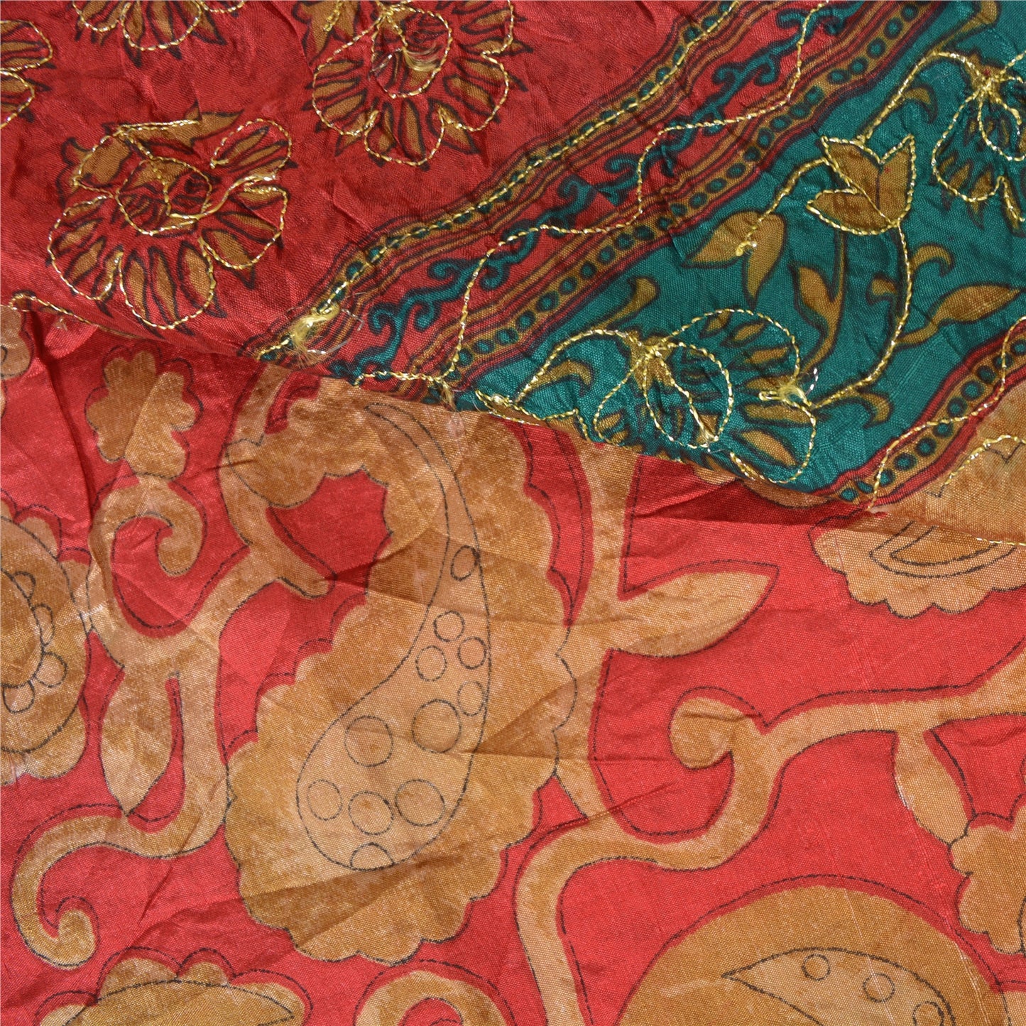 Sanskriti Vintage Red Indian Sarees 100% Pure Silk Hand Beaded Sari Craft Sustainable Fabric