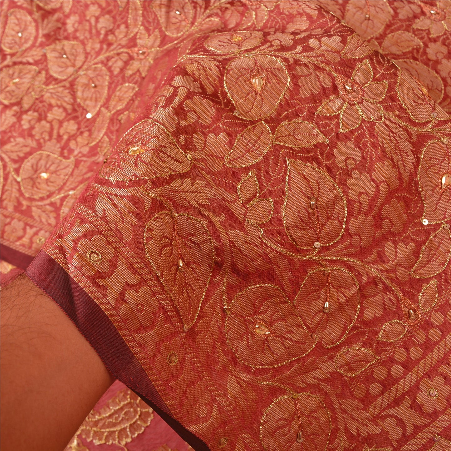 Санскритские винтажные индийские сари из смешанного шелка, расшитого вручную бисером, премиальная ткань для сари из экологически чистой ткани