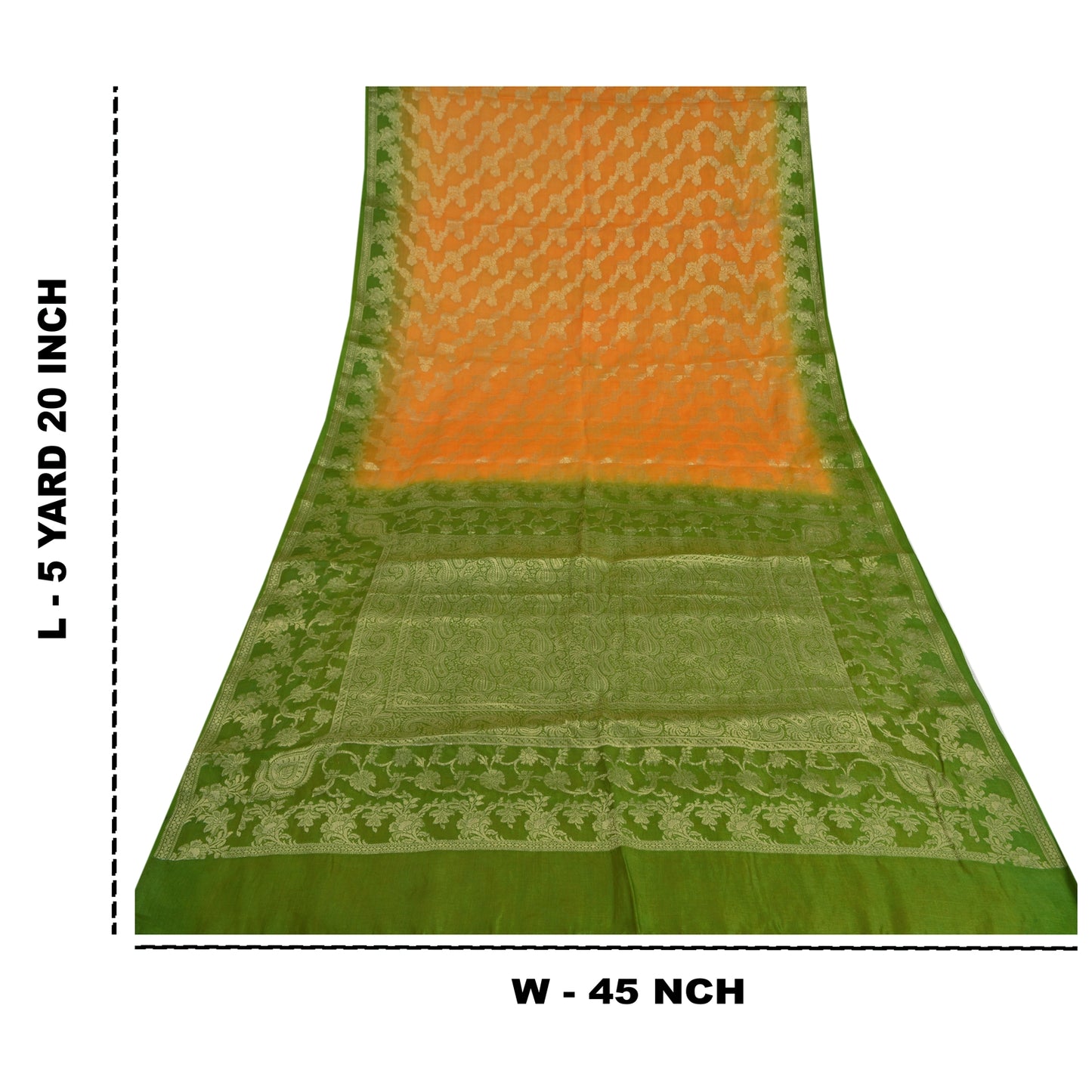 Sanskriti Vintage Saffron Sarees 100% Pure Silk Woven Premium Sari Craft Sustainable Fabric