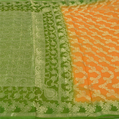 Sanskriti Vintage Saffron Sarees 100% Pure Silk Woven Premium Sari Craft Sustainable Fabric