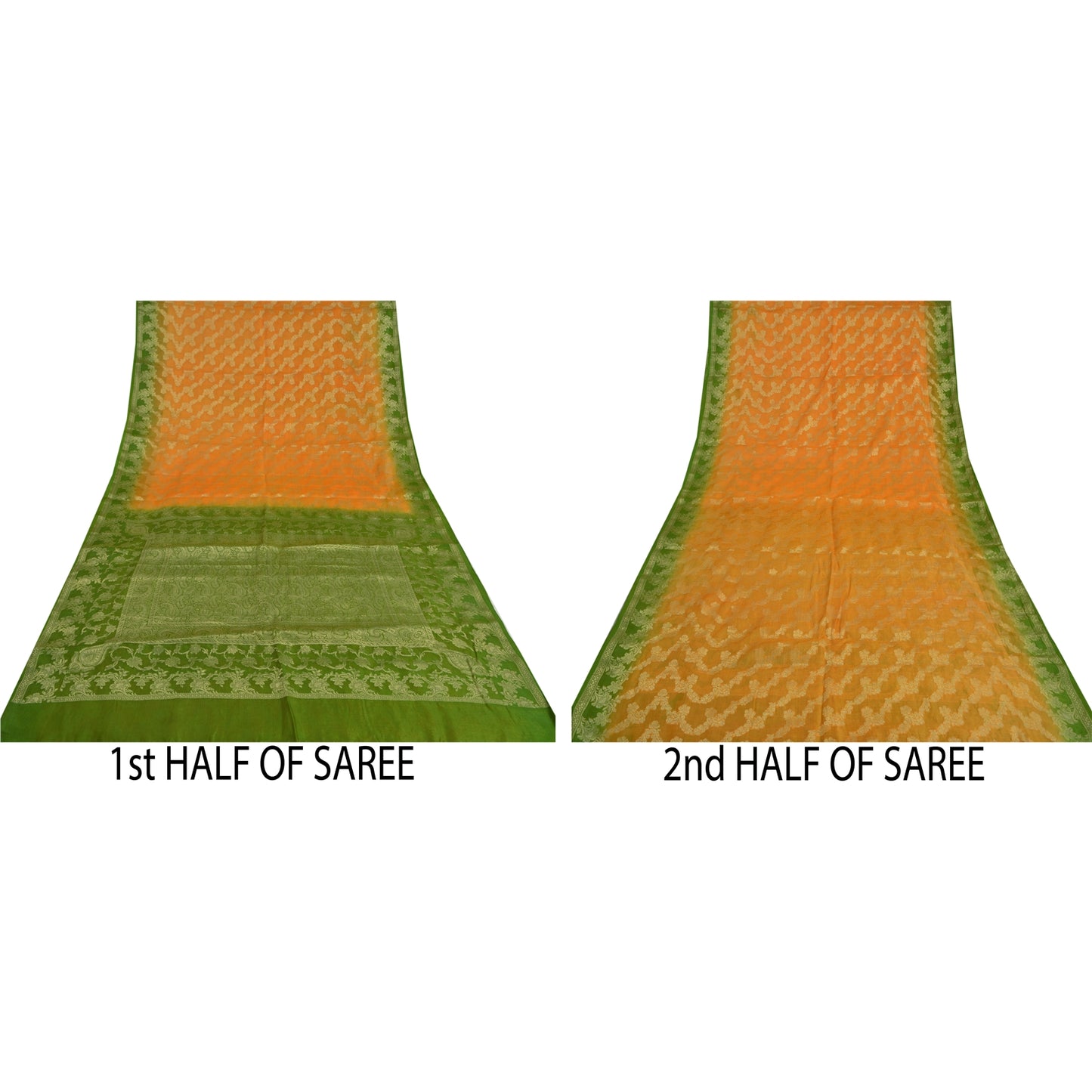 Sanskriti Vintage Saffron Sarees 100% Pure Silk Woven Premium Sari Craft Sustainable Fabric