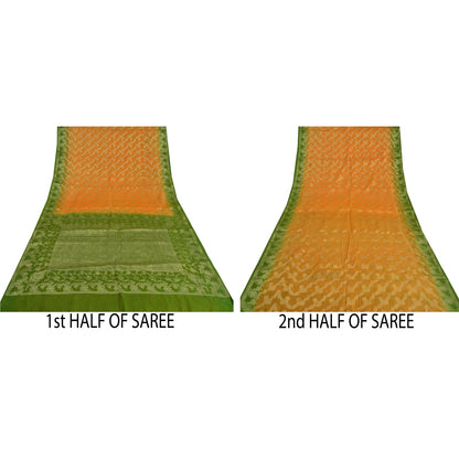 Sanskriti Vintage Saffron Sarees 100% Pure Silk Woven Premium Sari Craft Sustainable Fabric