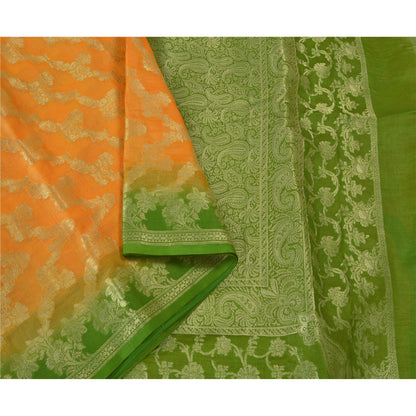 Sanskriti Vintage Saffron Sarees 100% Pure Silk Woven Premium Sari Craft Sustainable Fabric
