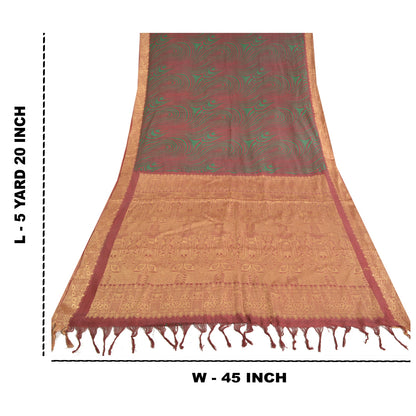 Sanskriti Vintage Dark Red Sarees 100% Pure Silk Woven Printed Sari Craft Sustainable Fabric