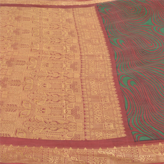 Sanskriti Vintage Dark Red Sarees 100% Pure Silk Woven Printed Sari Craft Sustainable Fabric