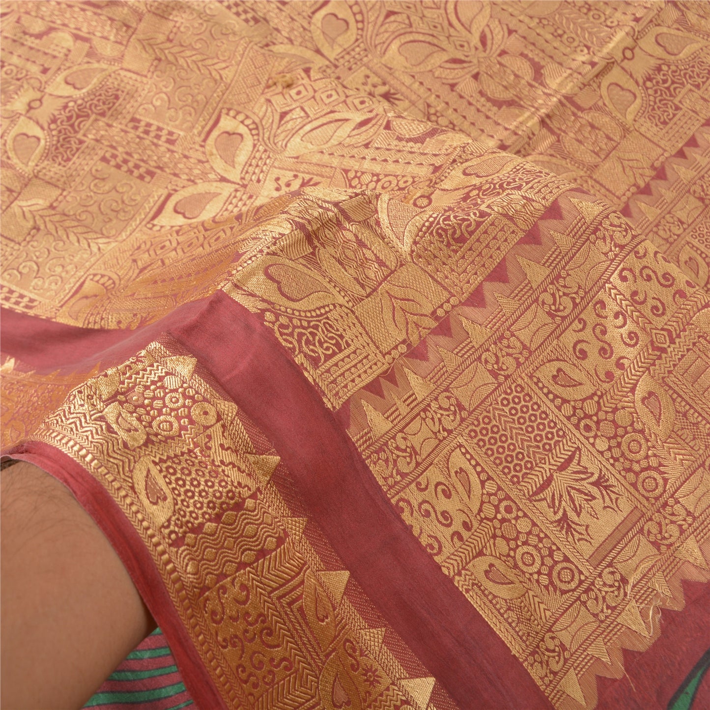 Sanskriti Vintage Dark Red Sarees 100% Pure Silk Woven Printed Sari Craft Sustainable Fabric