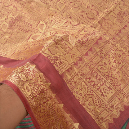 Sanskriti Vintage Dark Red Sarees 100% Pure Silk Woven Printed Sari Craft Sustainable Fabric