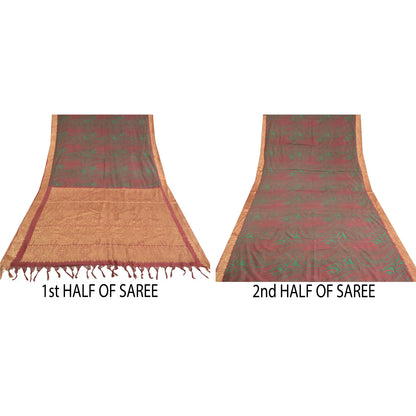 Sanskriti Vintage Dark Red Sarees 100% Pure Silk Woven Printed Sari Craft Sustainable Fabric