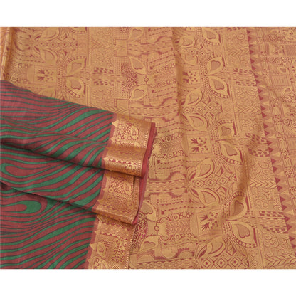 Sanskriti Vintage Dark Red Sarees 100% Pure Silk Woven Printed Sari Craft Sustainable Fabric