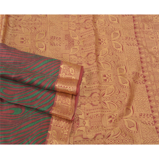 Sanskriti Vintage Dark Red Sarees 100% Pure Silk Woven Printed Sari Craft Sustainable Fabric