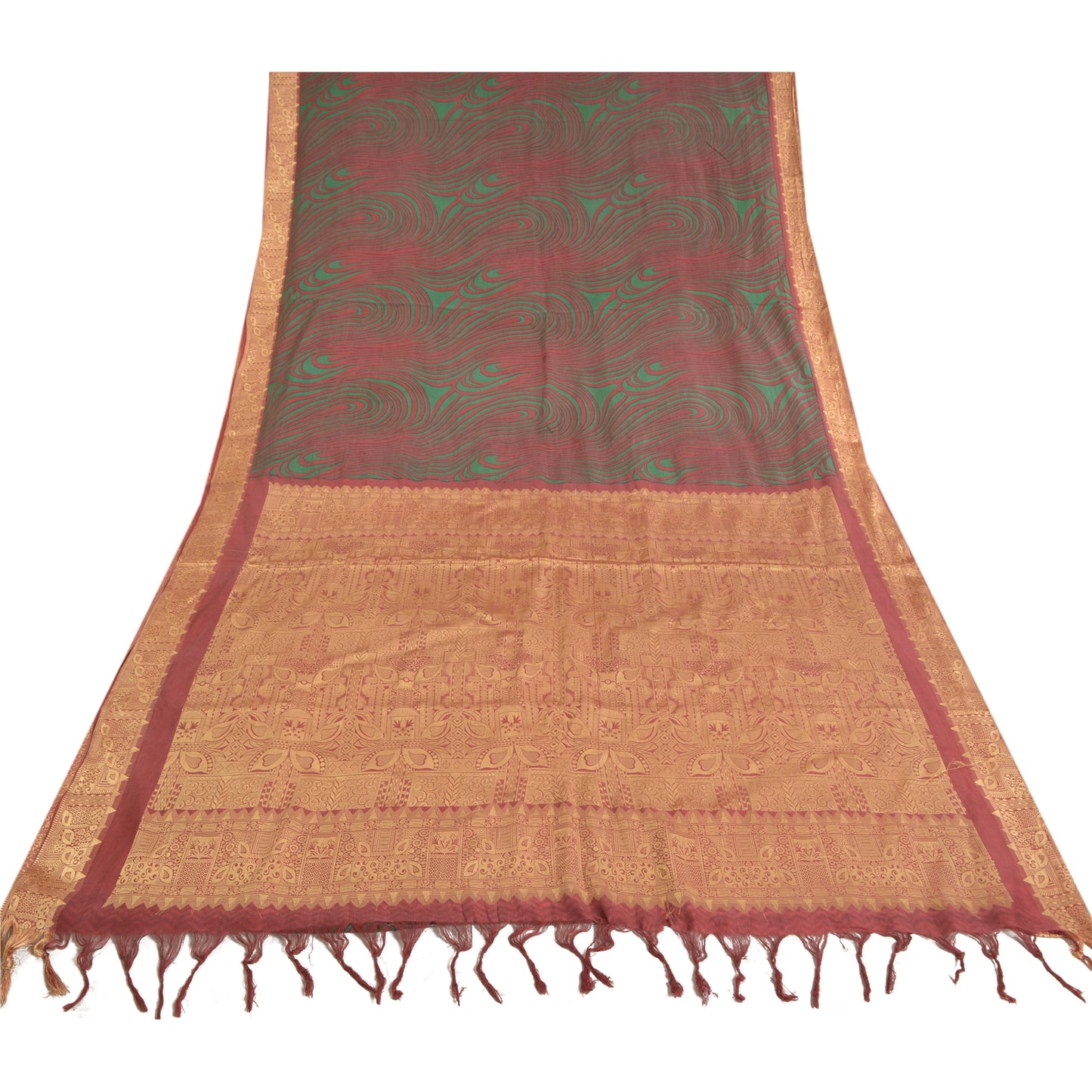 Sanskriti Vintage Dark Red Sarees 100% Pure Silk Woven Printed Sari Craft Sustainable Fabric