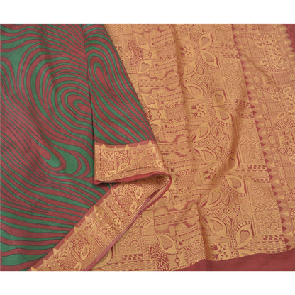 Sanskriti Vintage Dark Red Sarees 100% Pure Silk Woven Printed Sari Craft Sustainable Fabric
