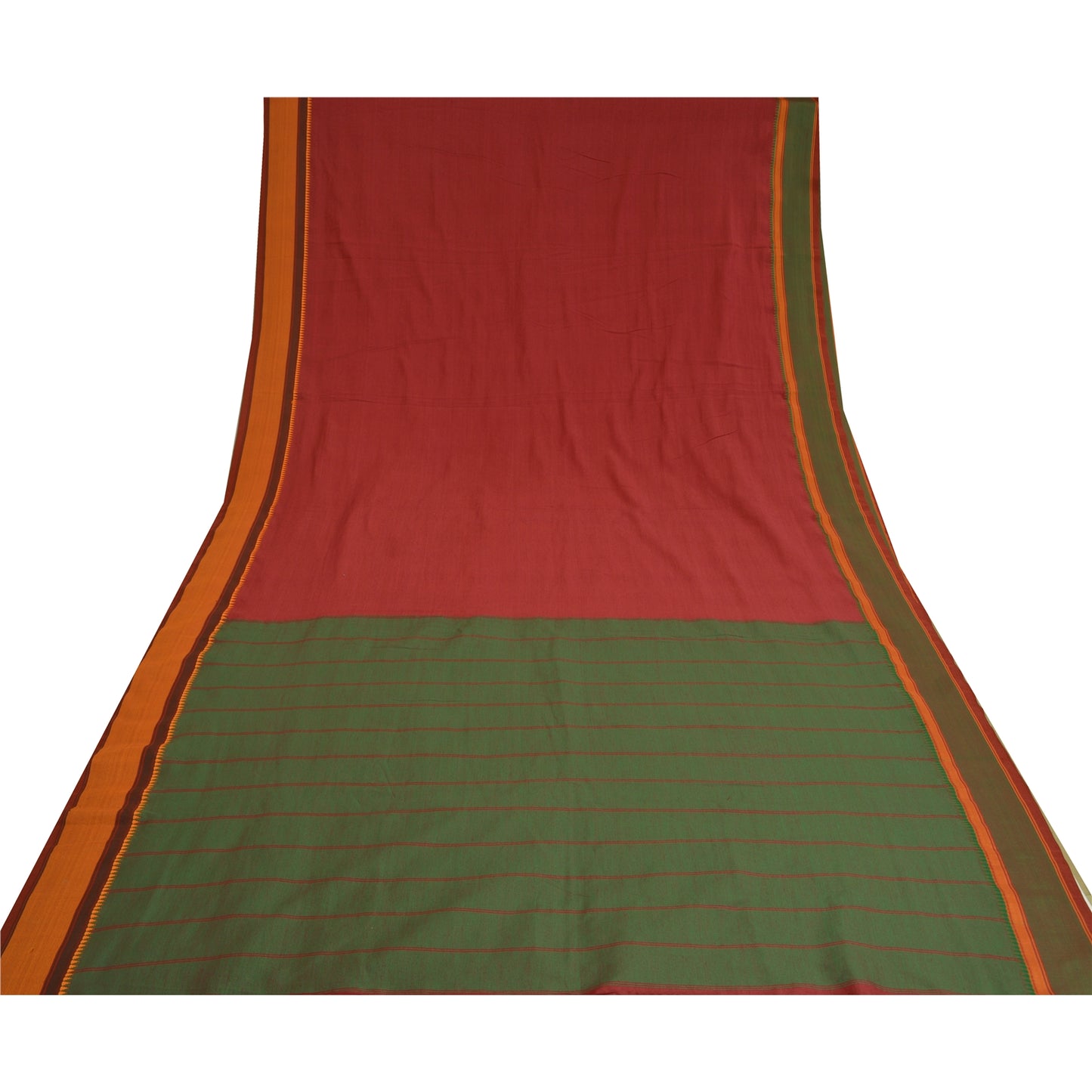 Sanskriti Vintage Dark Red Sarees Blend Cotton Woven Premium Sari Craft Sustainable Fabric