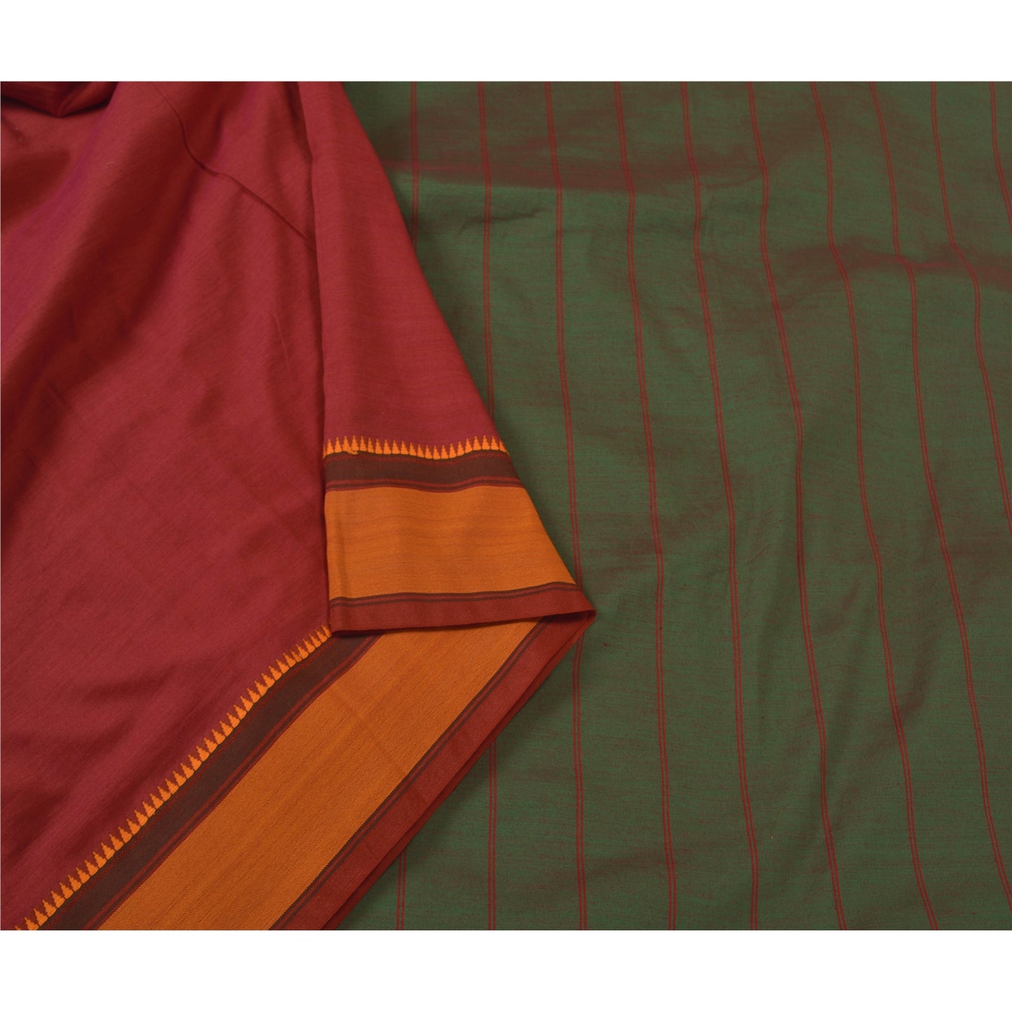 Sanskriti Vintage Dark Red Sarees Blend Cotton Woven Premium Sari Craft Sustainable Fabric