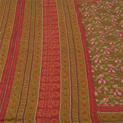 Sanskriti Vintage Dark Red Sarees 100% Pure Silk Hand Beaded Kantha Sari Sustainable Fabric