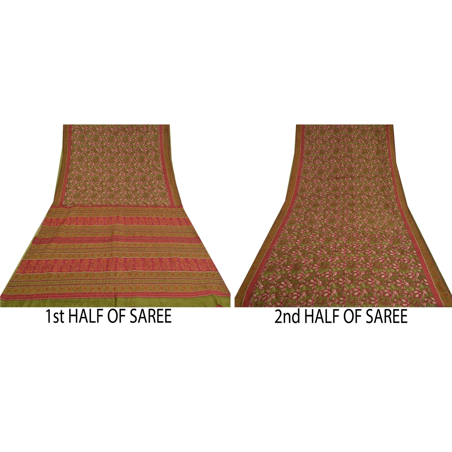 Sanskriti Vintage Dark Red Sarees 100% Pure Silk Hand Beaded Kantha Sari Sustainable Fabric