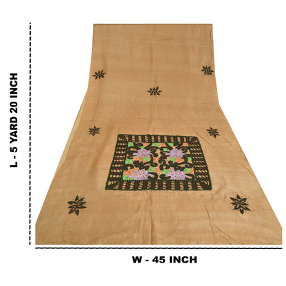 Sanskriti Vintage Peach Sarees 100% Pure Silk Hand Beaded Premium Sari Sustainable Fabric