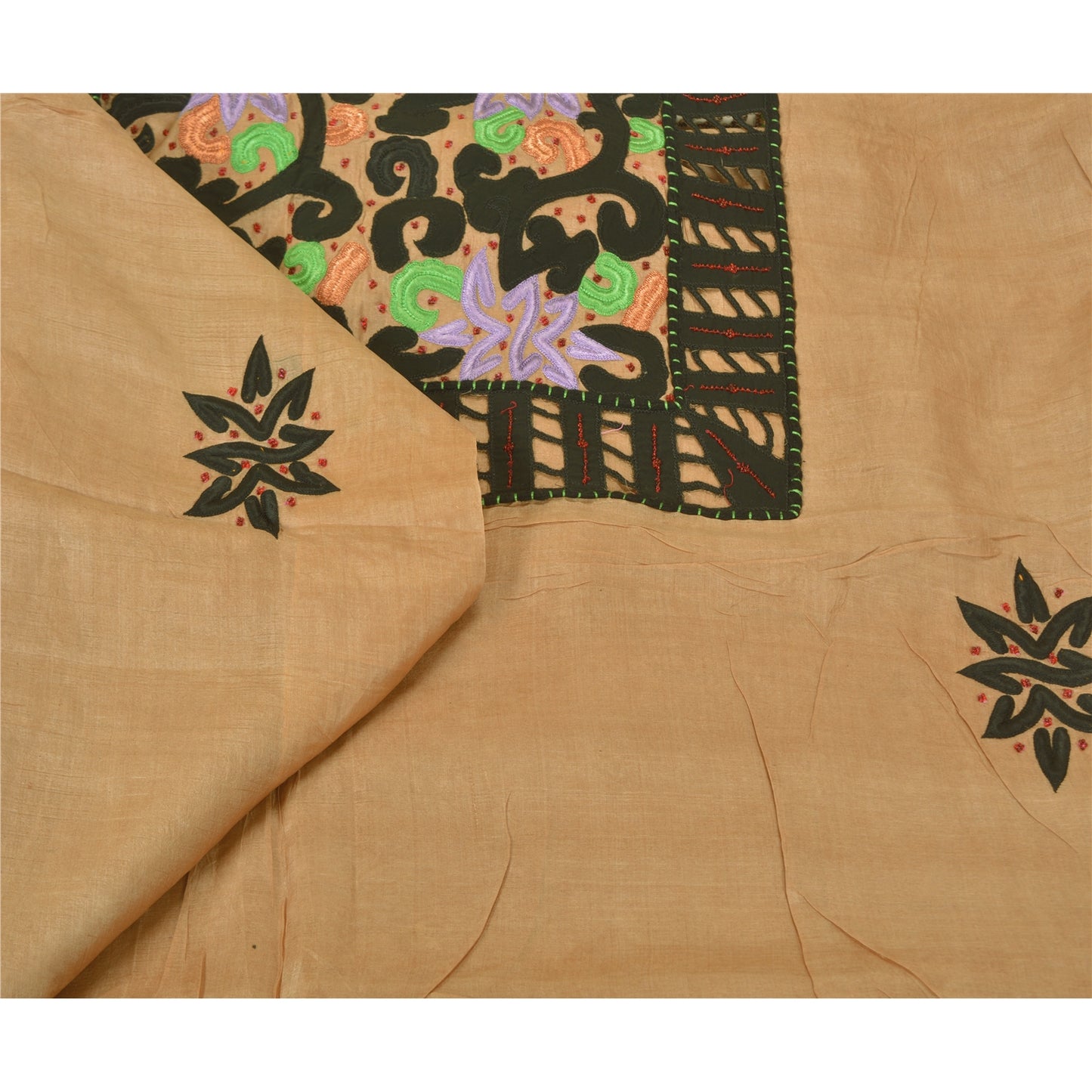 Sanskriti Vintage Peach Sarees 100% Pure Silk Hand Beaded Premium Sari Sustainable Fabric
