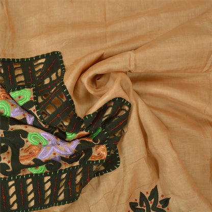 Sanskriti Vintage Peach Sarees 100% Pure Silk Hand Beaded Premium Sari Sustainable Fabric