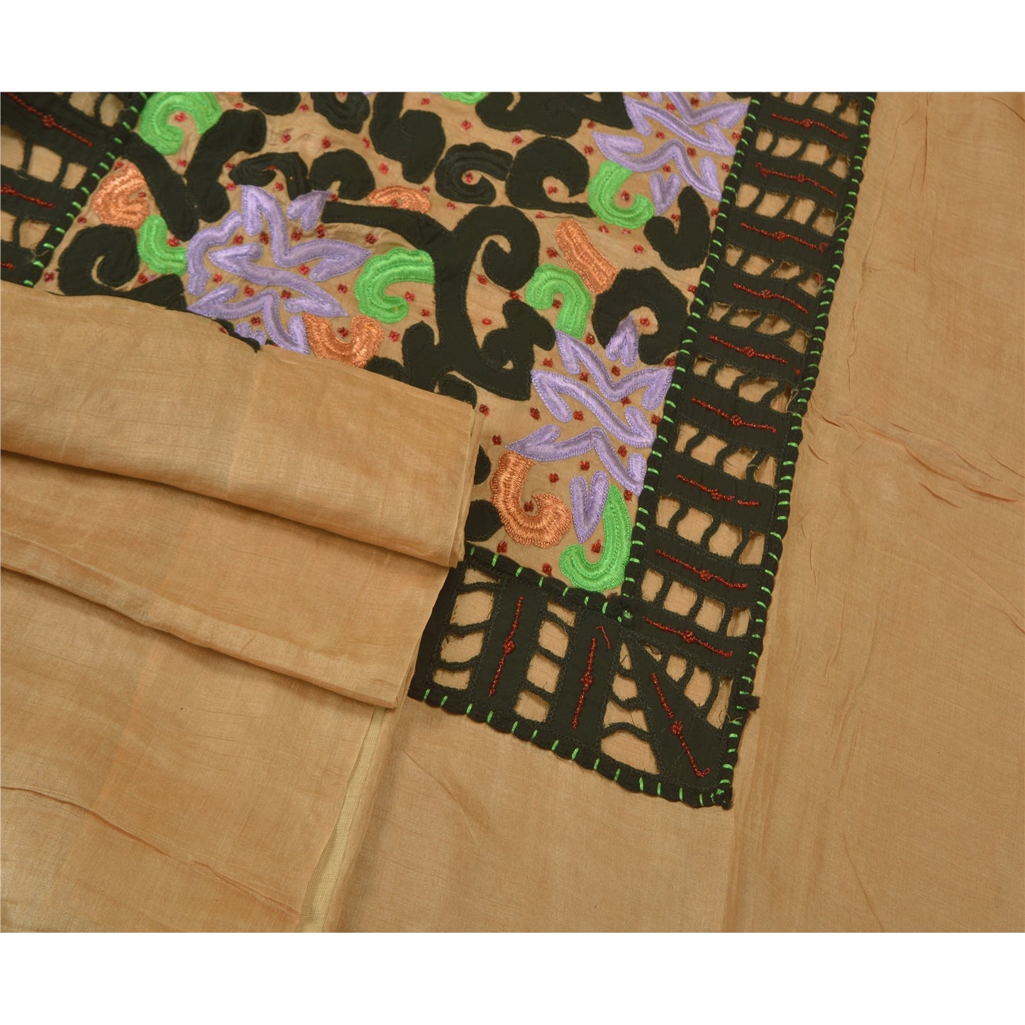 Sanskriti Vintage Peach Sarees 100% Pure Silk Hand Beaded Premium Sari Sustainable Fabric