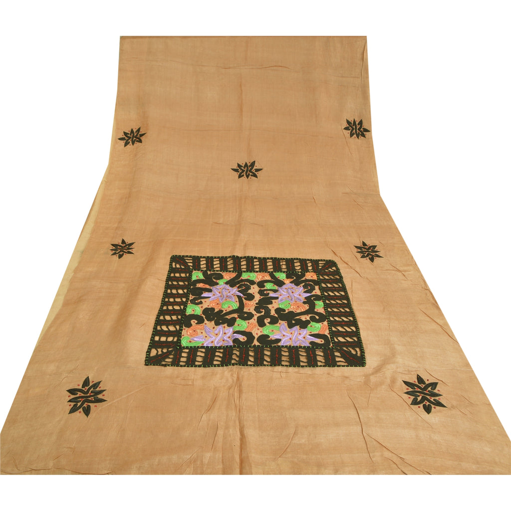 Sanskriti Vintage Peach Sarees 100% Pure Silk Hand Beaded Premium Sari Sustainable Fabric