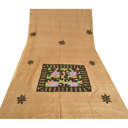 Sanskriti Vintage Peach Sarees 100% Pure Silk Hand Beaded Premium Sari Sustainable Fabric