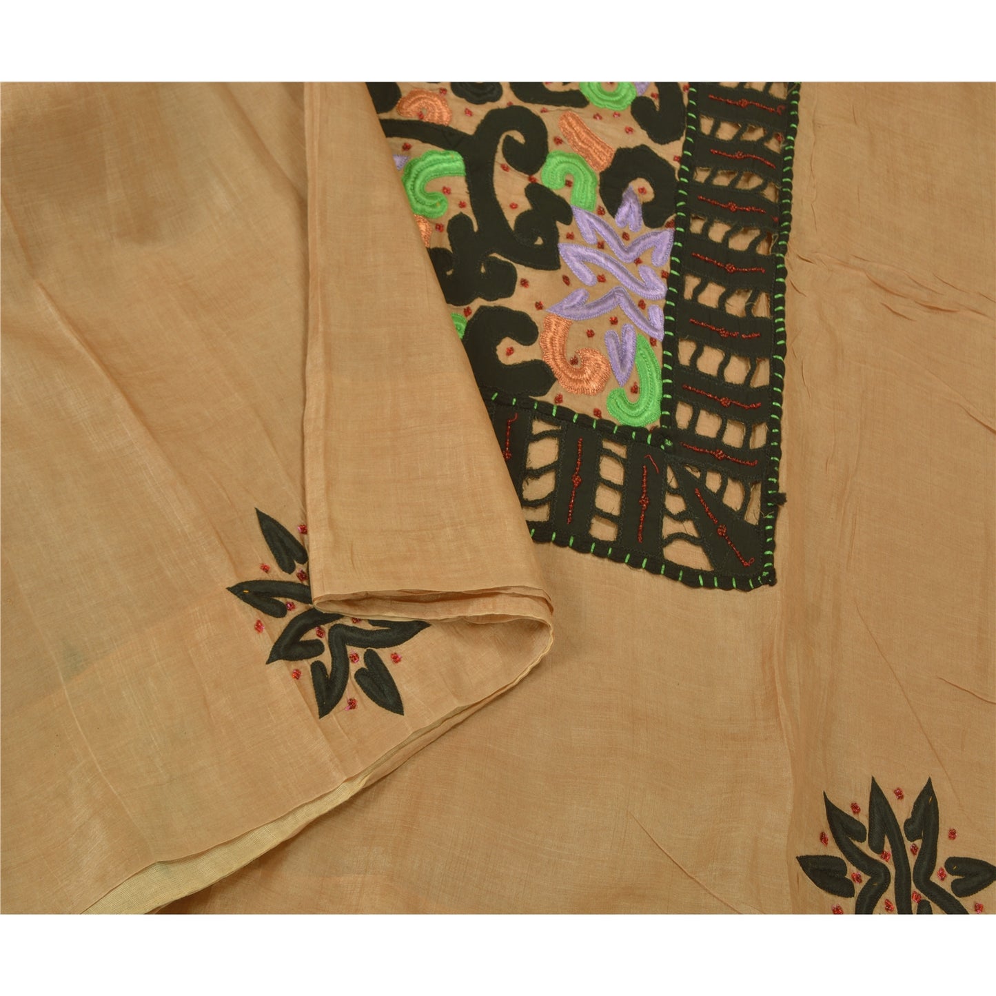Sanskriti Vintage Peach Sarees 100% Pure Silk Hand Beaded Premium Sari Sustainable Fabric