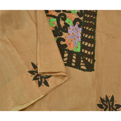 Sanskriti Vintage Peach Sarees 100% Pure Silk Hand Beaded Premium Sari Sustainable Fabric