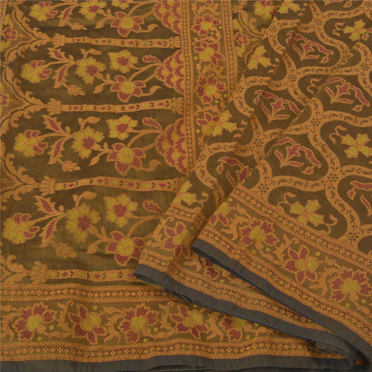 Sanskriti Vintage Brown Sarees Blend Silk Woven Premium Sari Craft Sustainable Fabric