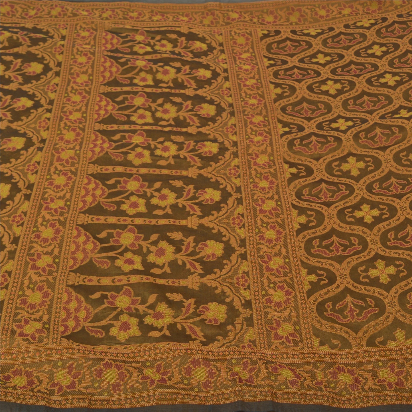 Санскритские винтажные коричневые сари из смеси шелка, тканая премиальная ткань для сари из экологически чистой ткани