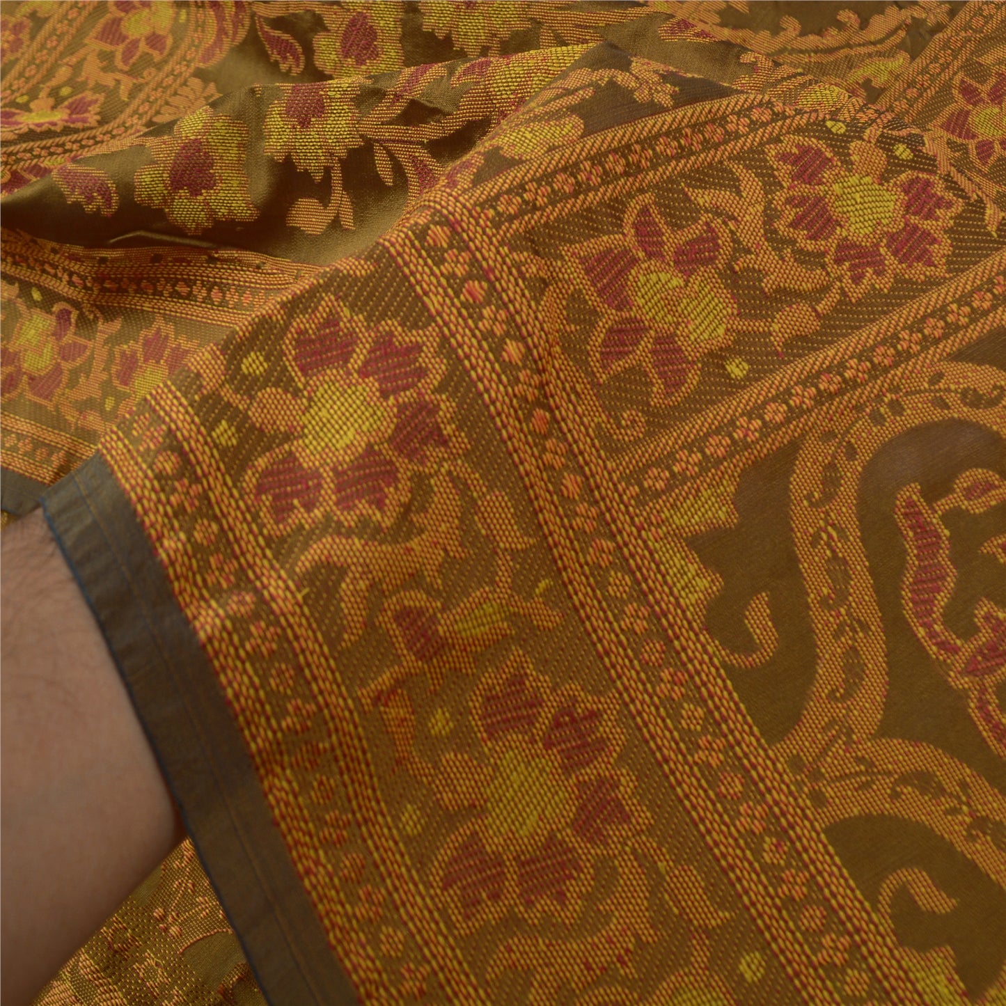 Санскритские винтажные коричневые сари из смеси шелка, тканая премиальная ткань для сари из экологически чистой ткани