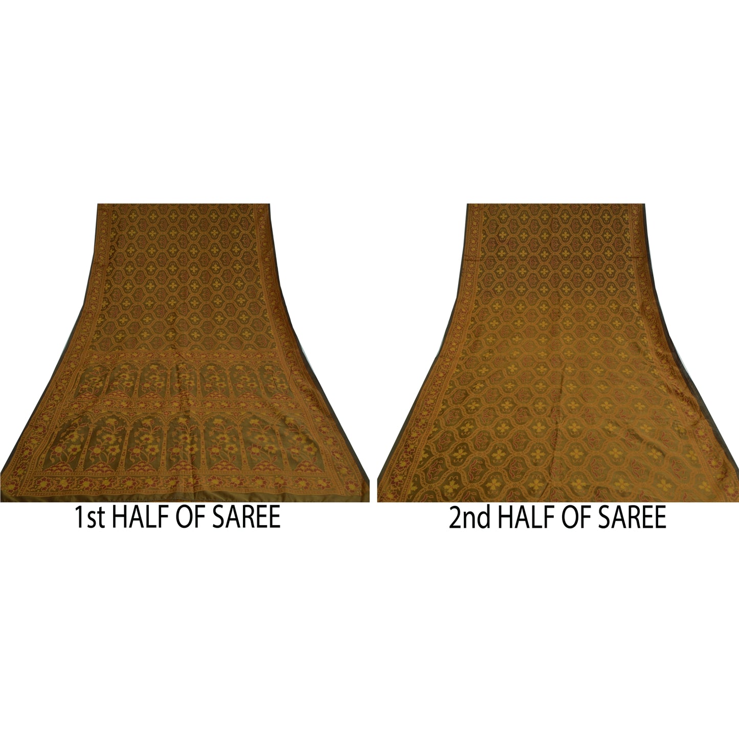 Санскритские винтажные коричневые сари из смеси шелка, тканая премиальная ткань для сари из экологически чистой ткани