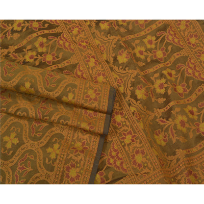 Санскритские винтажные коричневые сари из смеси шелка, тканая премиальная ткань для сари из экологически чистой ткани