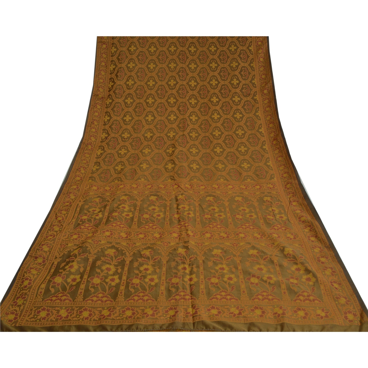 Санскритские винтажные коричневые сари из смеси шелка, тканая премиальная ткань для сари из экологически чистой ткани