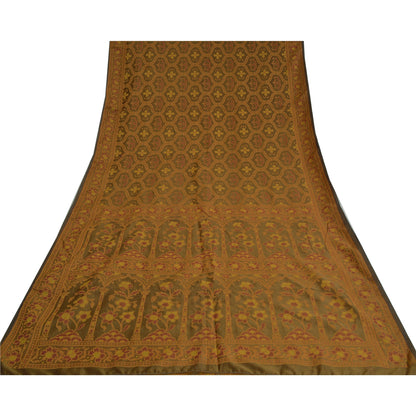 Санскритские винтажные коричневые сари из смеси шелка, тканая премиальная ткань для сари из экологически чистой ткани